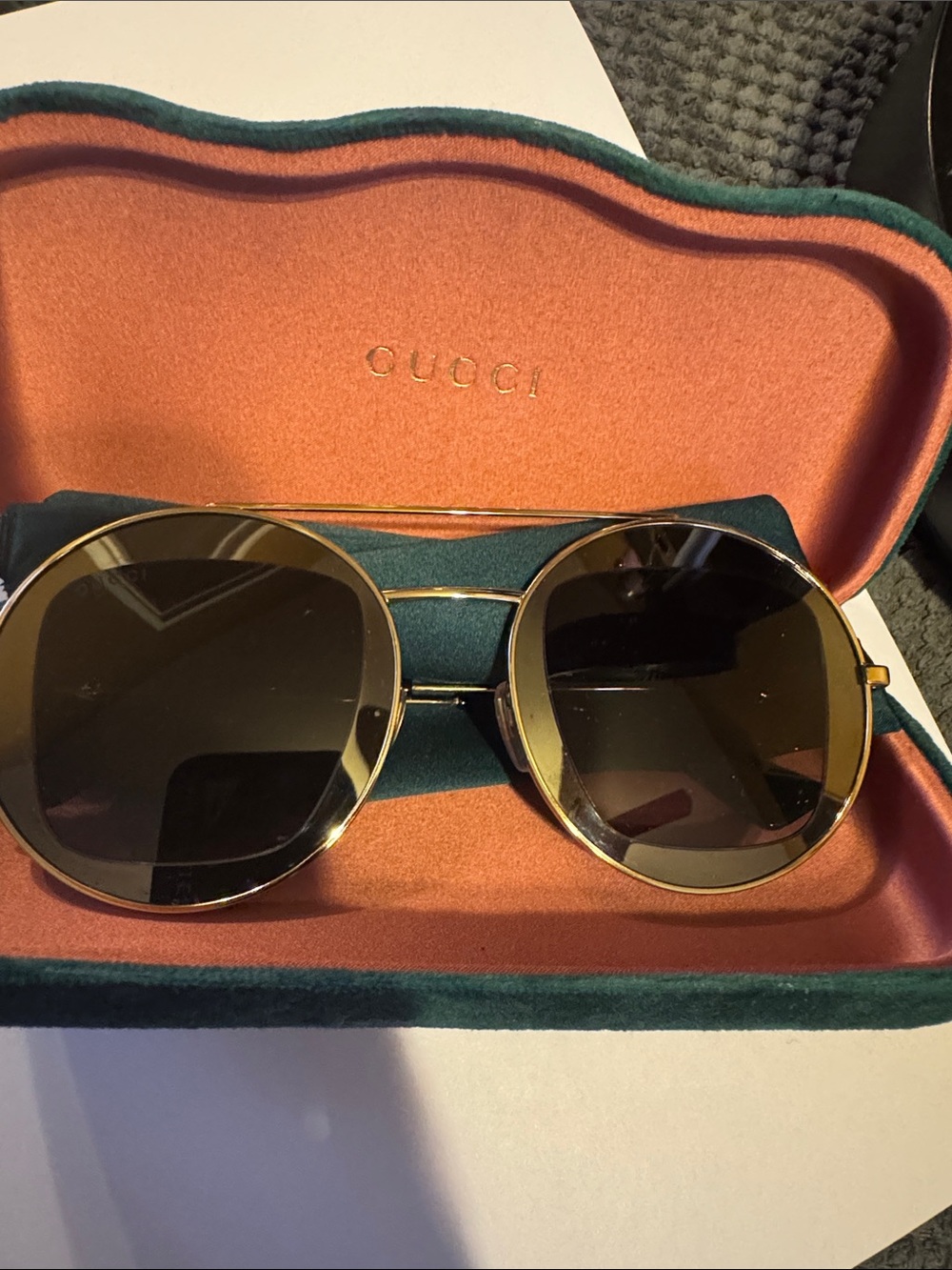 Gucci Gold Metal Round Sunglasses - Gucci GG0105S Sunglasses